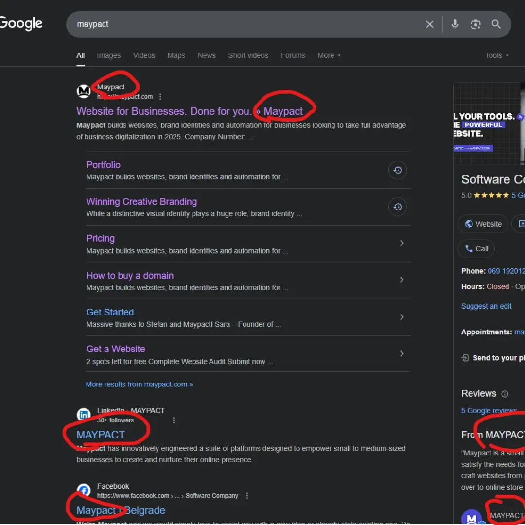 Google search results for the brand Maypact